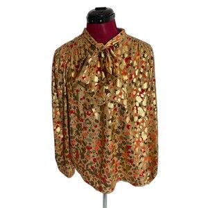 Ann Taylor Factory Tie-Neck Blouse Women's Size Medium Gold Metallic